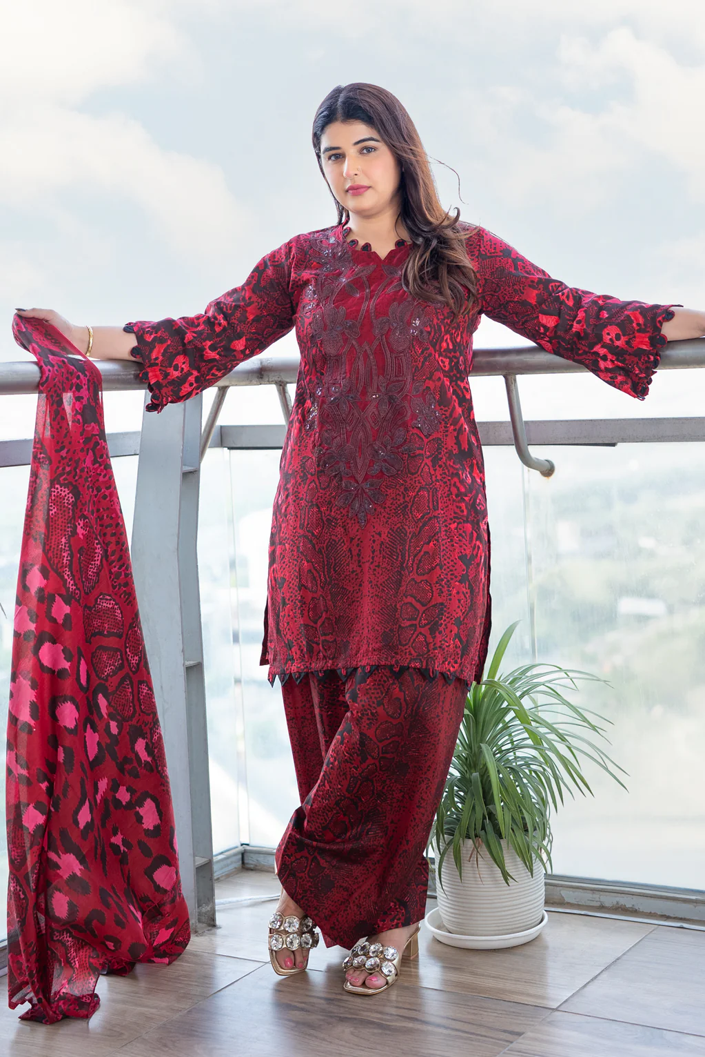 Maroon Cheetah Print Suit Set