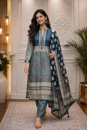 Blue Printed Rayon Kurta Set
