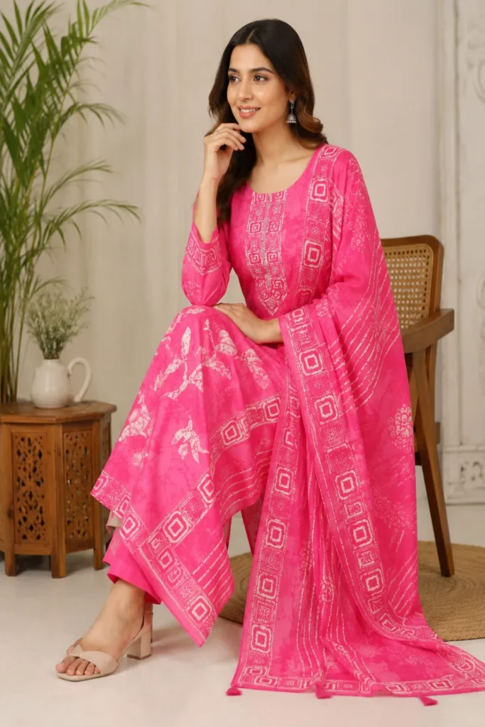 Aarnik-Ethnics-Bright-Pink-Muslin-Kurta-Set