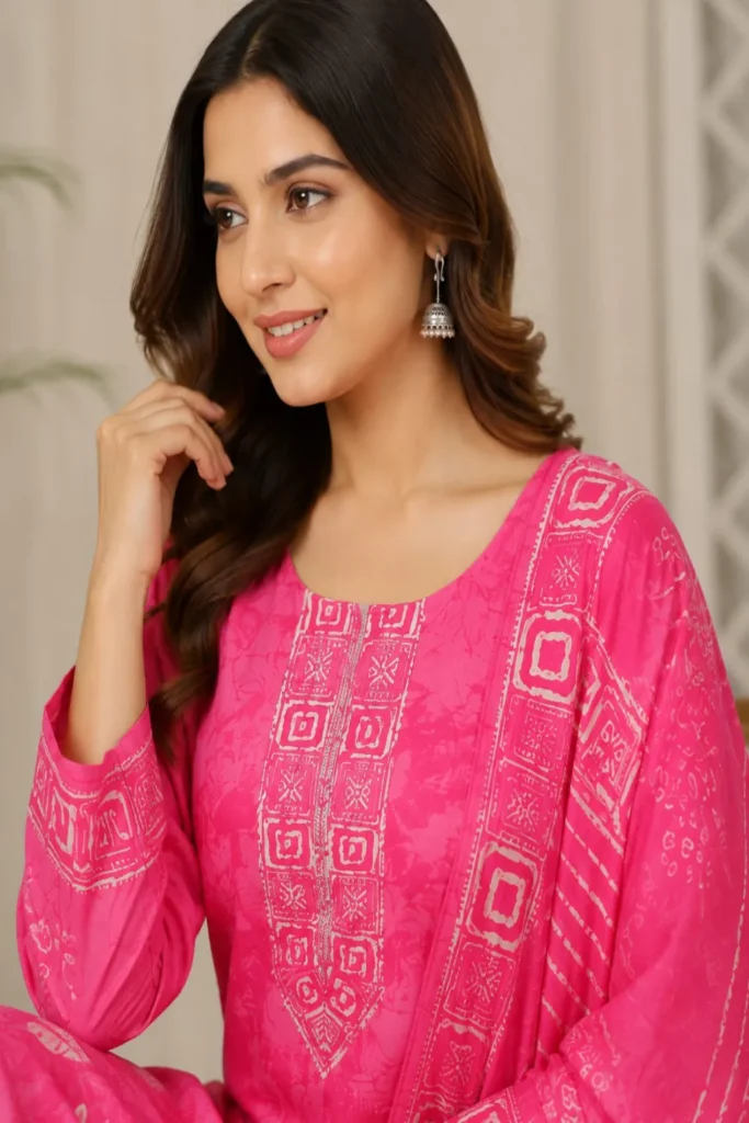 Aarnik-Ethnics-Bright-Pink-Muslin-Kurta-Set