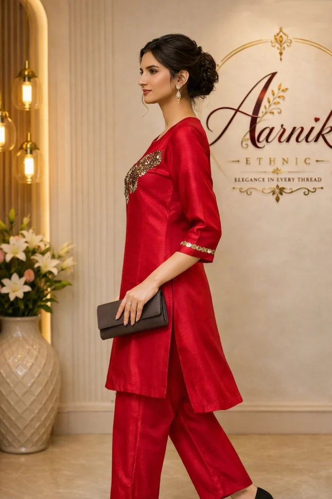 Aarnik-Ethnics-Deep-Ruby-Red-With-Gold-Accents-Co-ord-Sets