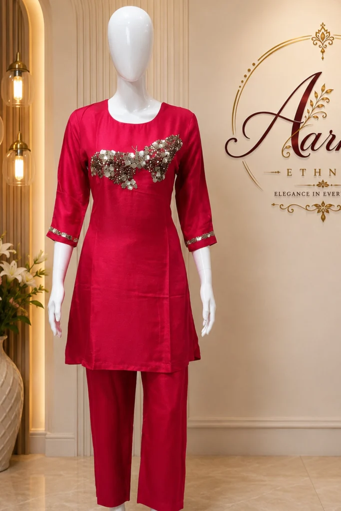 Aarnik-Ethnics-Deep-Ruby-Red-With-Gold-Accents-Co-ord-Sets