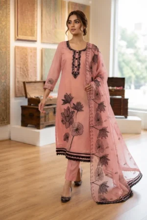 Women's Embroidered Cotton Kurta Set with Dupatta