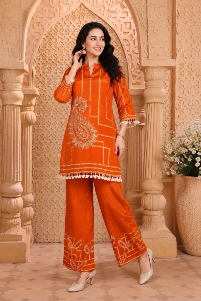 Aarnik-Ethnics-Festive-Orange-with-Tassel-Accent-Co-ord-Set