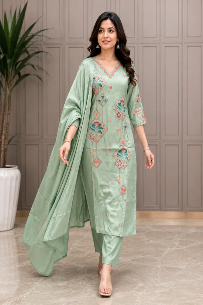 Aarnik-Ethnics-Mint-Green-Embroidered-Kurta-Set