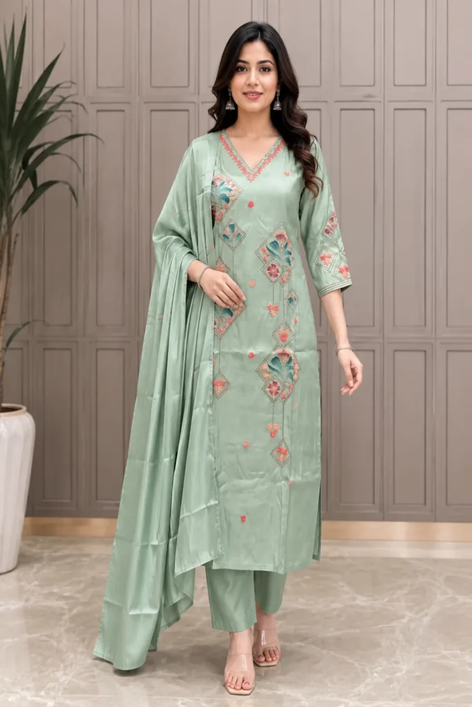 Aarnik-Ethnics-Mint-Green-Embroidered-Kurta-Set