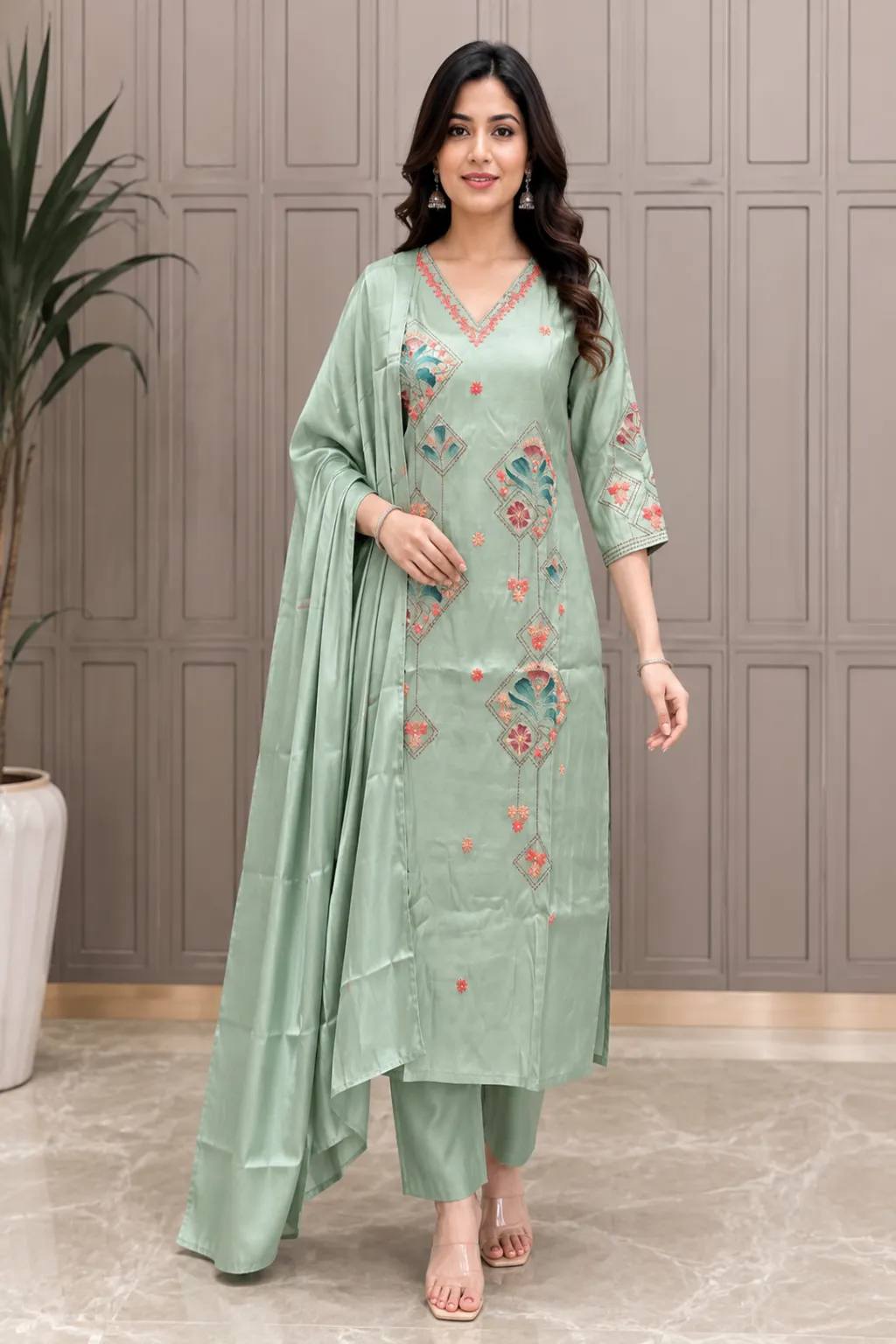 Aarnik-Ethnics-Mint-Green-Embroidered-Kurta-Set