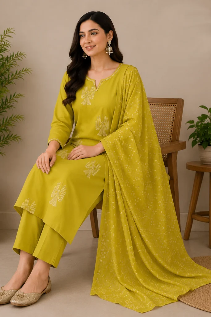 Aarnik-Ethnics-Lime-Green-Embroidered-Kurta-Set-with-Dupatta