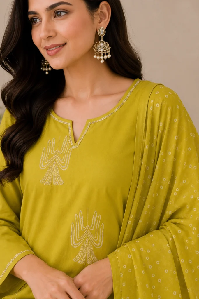 Aarnik-Ethnics-Lime-Green-Embroidered-Kurta-Set-with-Dupatta