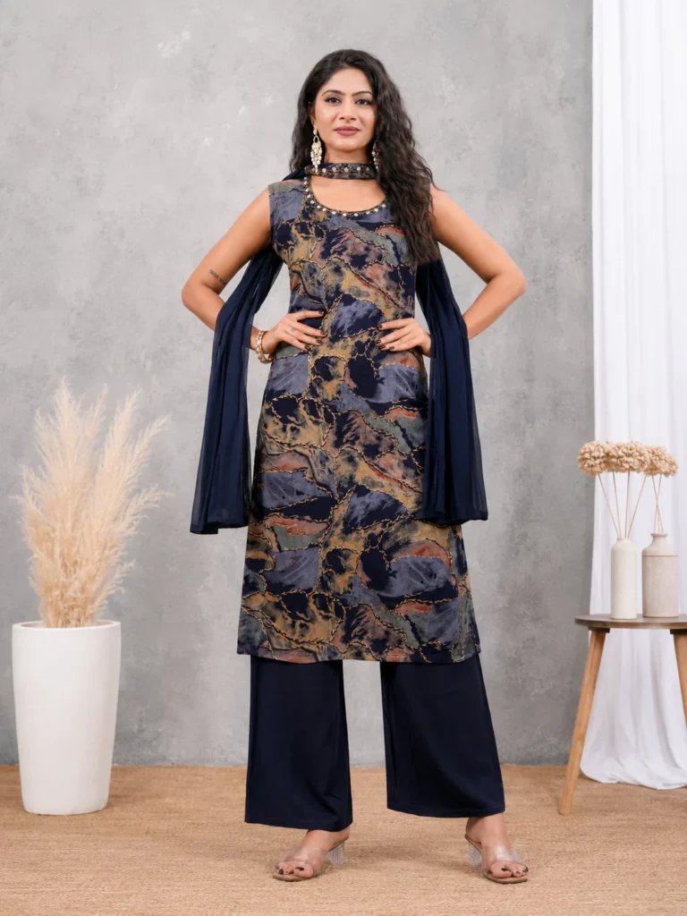 Aarnik-Ethnics-Navy-Blue-Abstract-Printed-Rayon-Kurta-Set