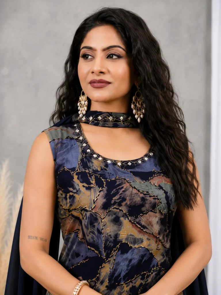 Aarnik-Ethnics-Navy-Blue-Abstract-Printed-Rayon-Kurta-Set