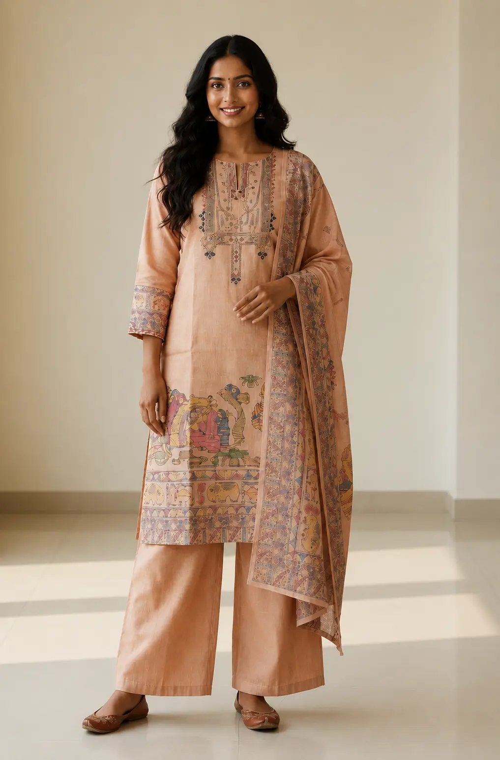 Peach Cotton Kurta Set
