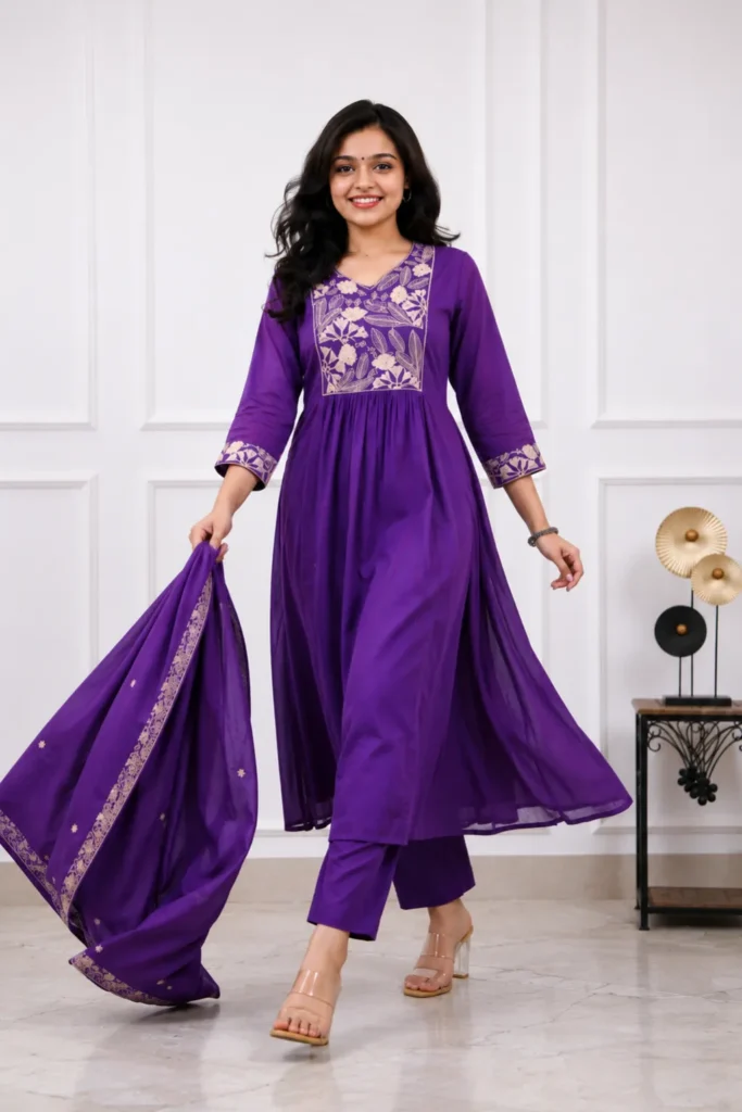Aarnik-Ethnics-Purple-Floral-Kurta-Set