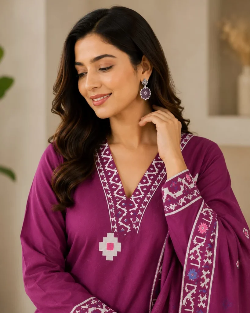 Aarnik-Ethnics-Purple-Geometric-Embroidered-Kurta-Set