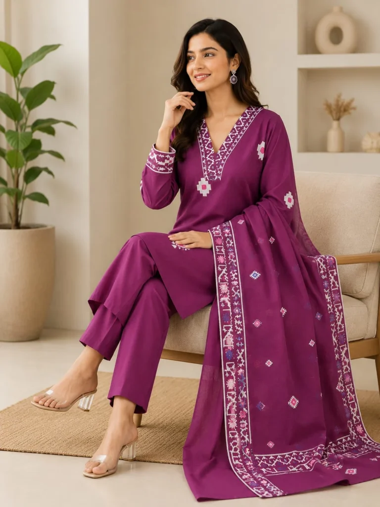 Aarnik-Ethnics-Purple-Geometric-Embroidered-Kurta-Set