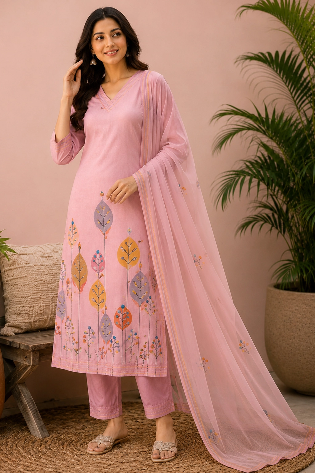 Aarnik-Ethnics-Soft -Pink-Printed-Kurta-Set-With-Dupatta