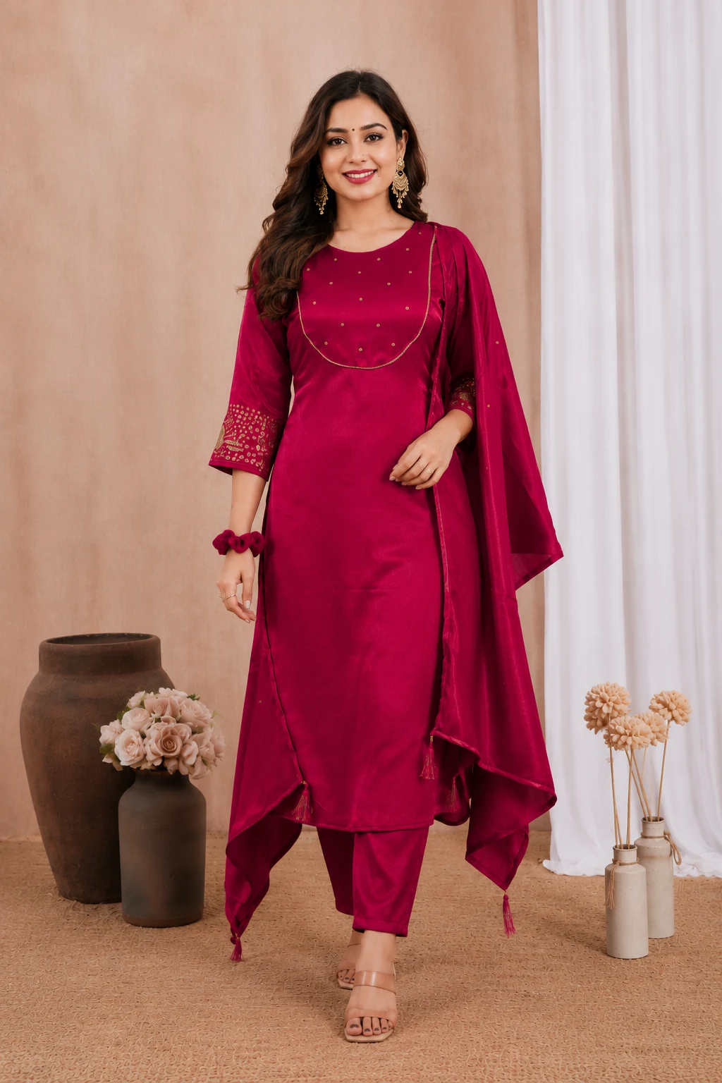 Satin Kurta Set with Dupatta
 for women for Raksha Bandhan