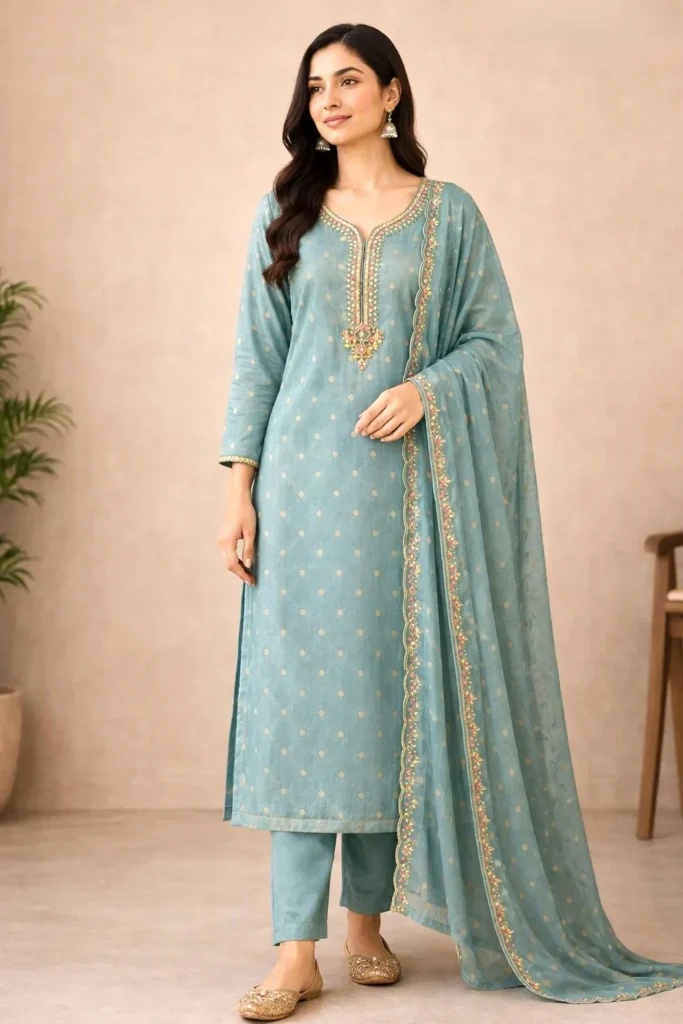 Blue women's ethnic kurta set for Raksha Bandhan