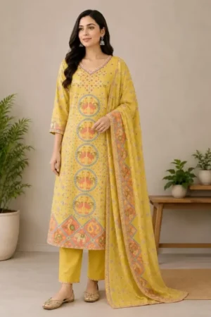 Aarnik-Ethnics-Elephant-Yellow-Motif-Kurta Set