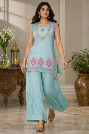 Light Aqua Embroidered Kurta Set