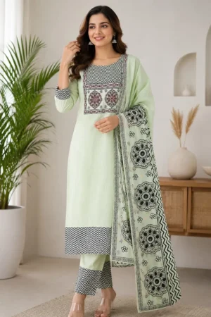 Aarnik-Ethnics-Light-Green-Geometric & Floral-Kurta-Set