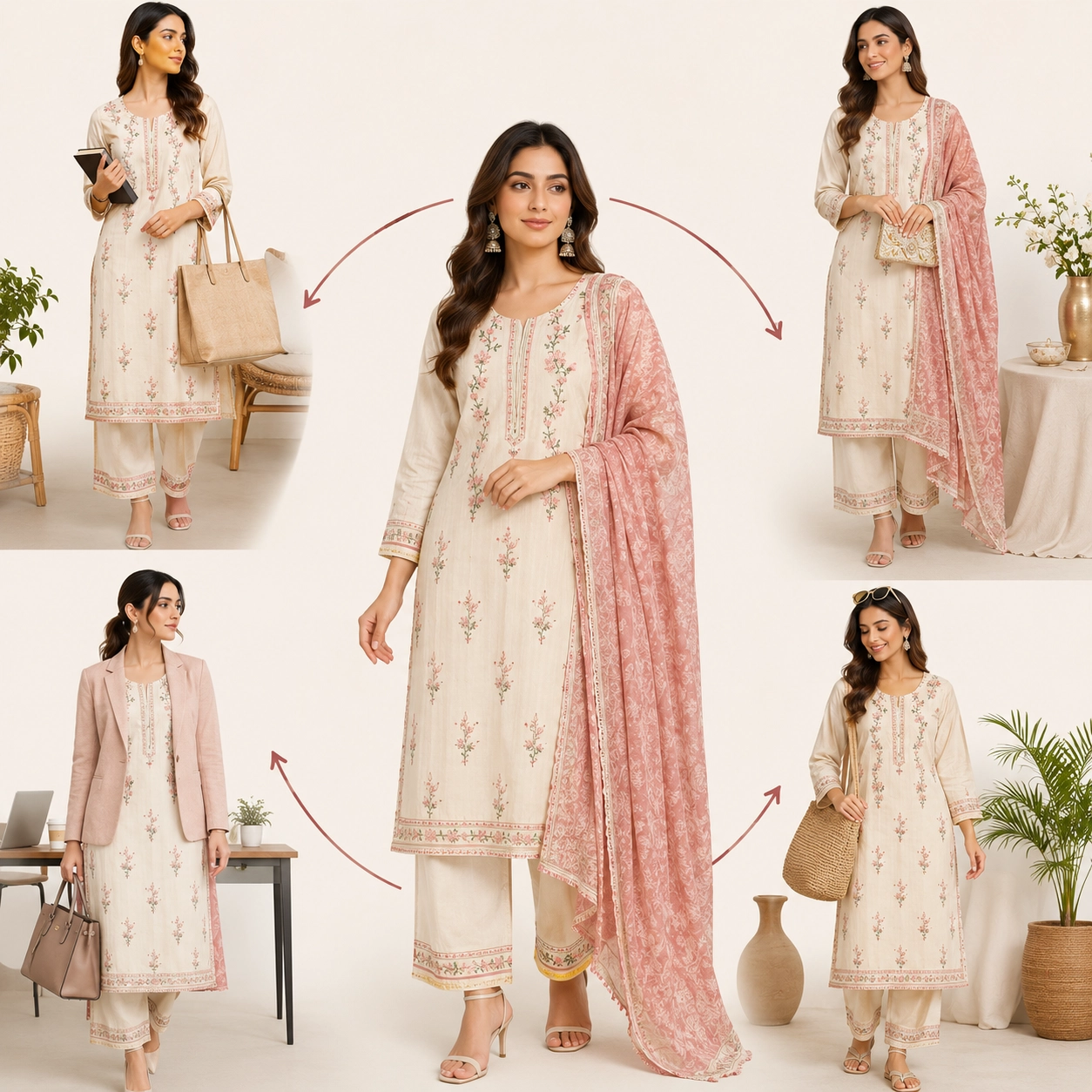 Versatile women's cotton kurta set styled for different occasions