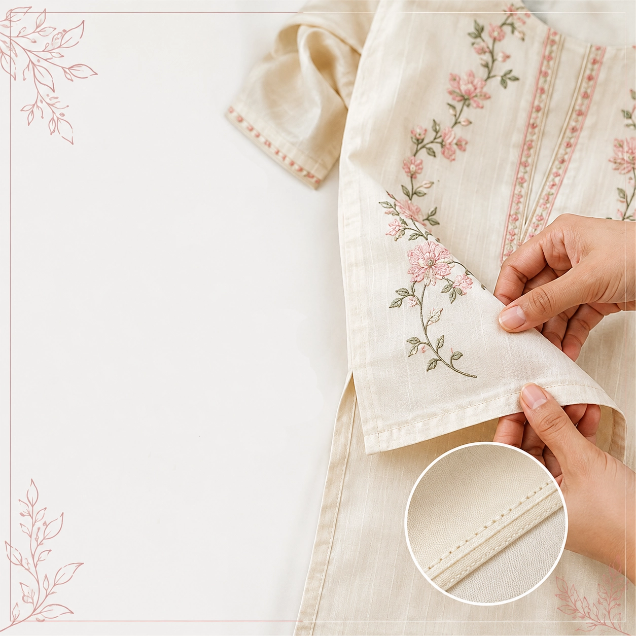 Premium stitching and finishing details on cotton kurta