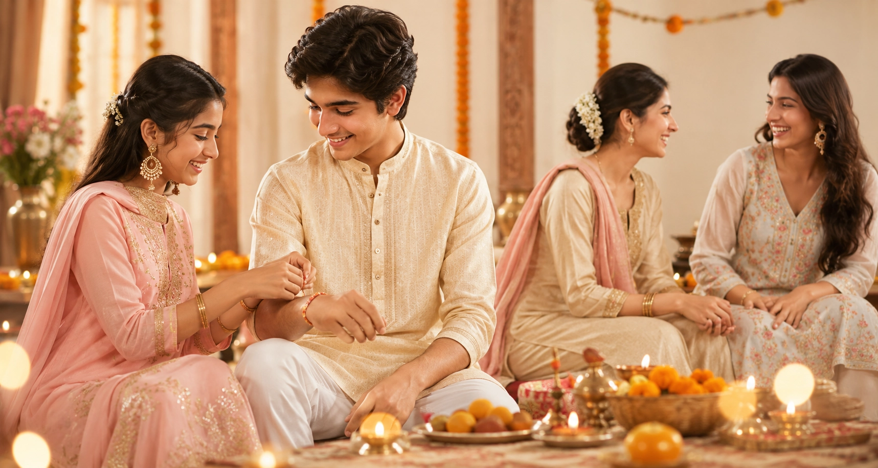 Indian woman wearing elegant ethnic kurta set for Raksha Bandhan celebration