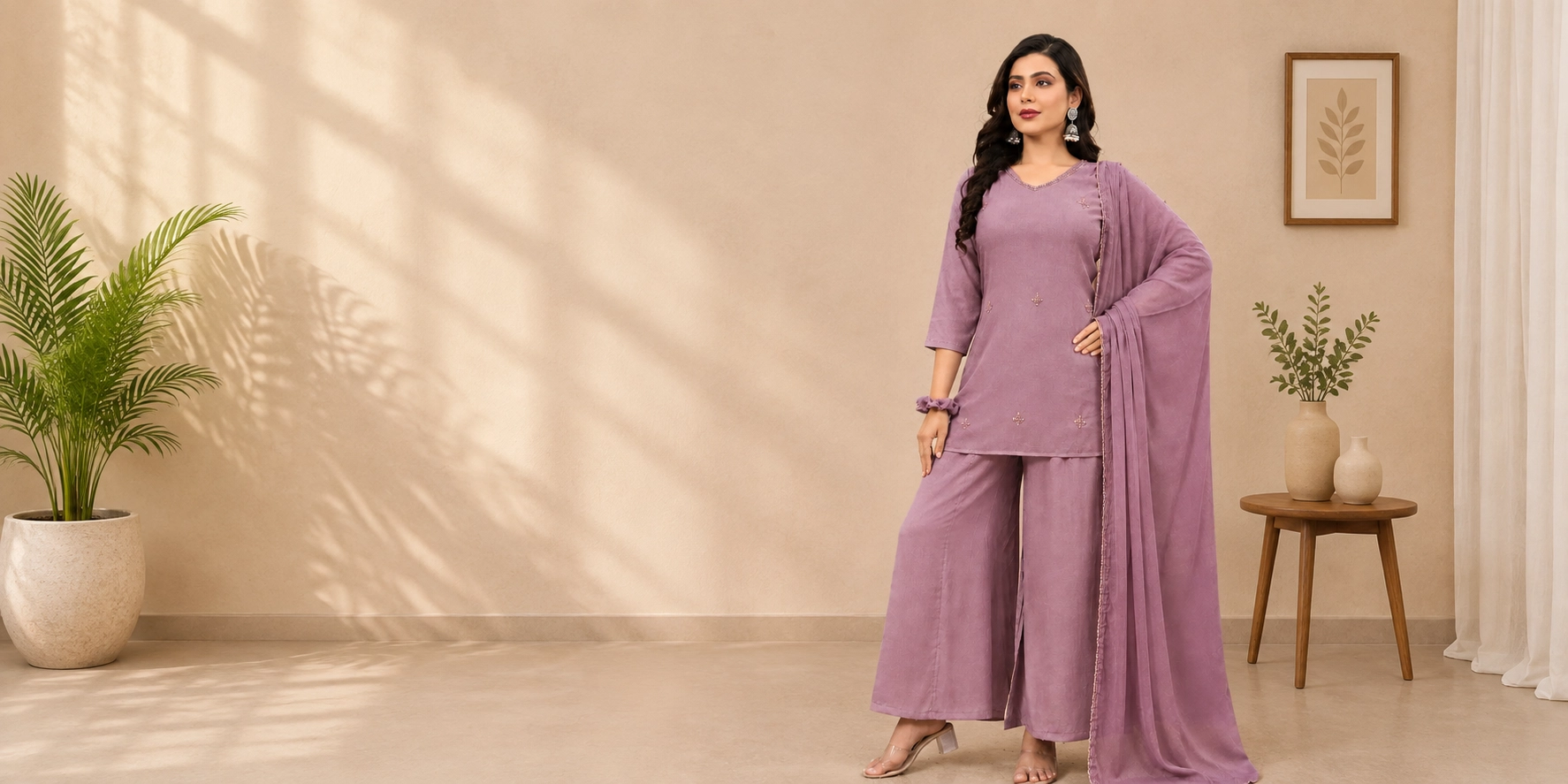 Woman wearing comfortable cotton kurta set for Raksha Bandhan