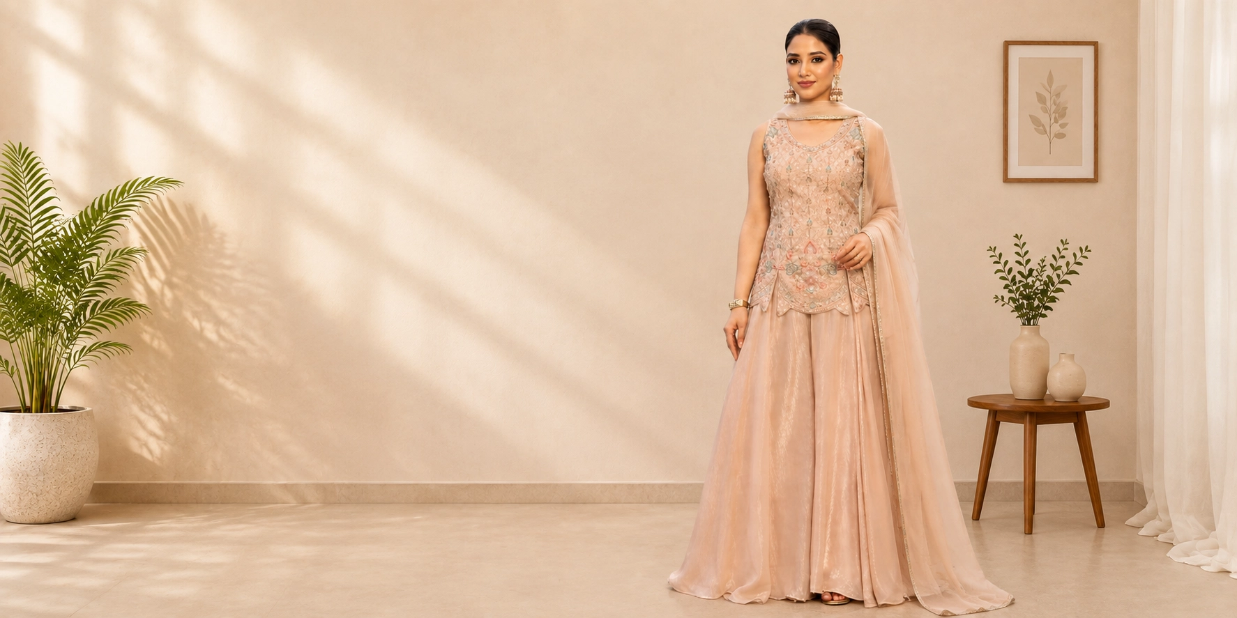 Woman wearing embroidered ethnic kurta set for Raksha Bandhan