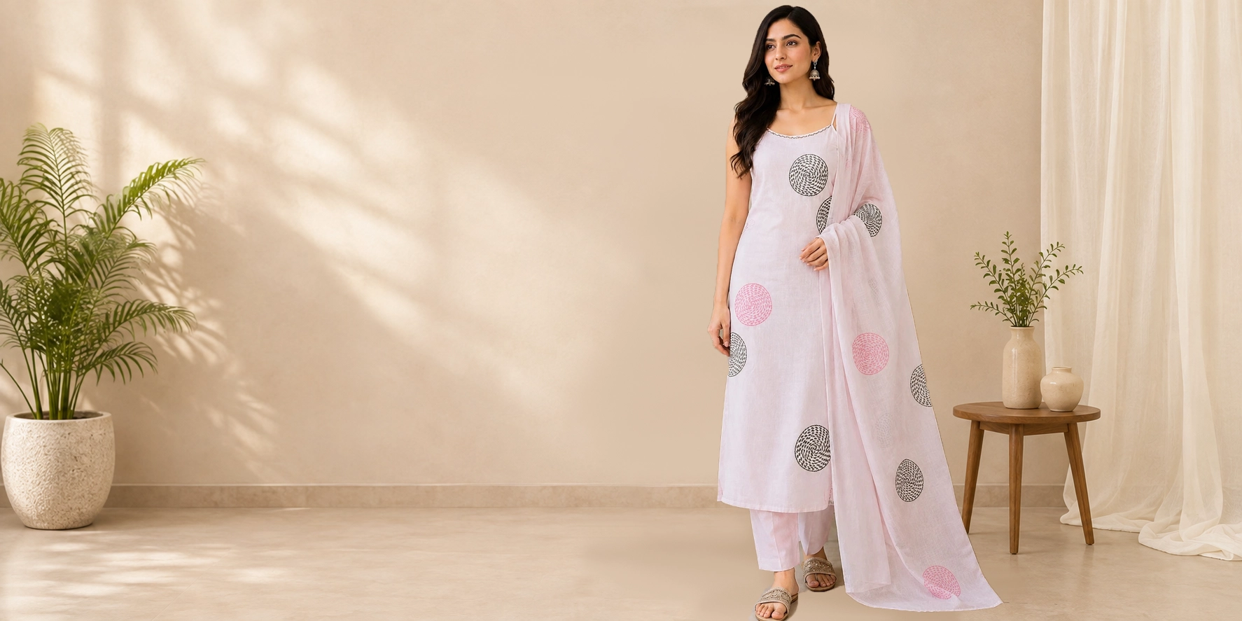 Modern Indian woman wearing comfortable ethnic kurta set