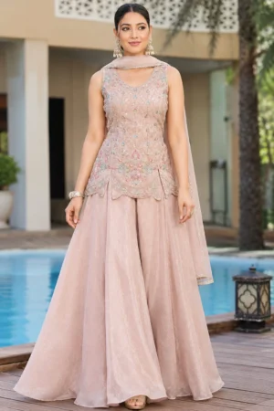 Blush Pink Embroidered Anarkali Suit Set