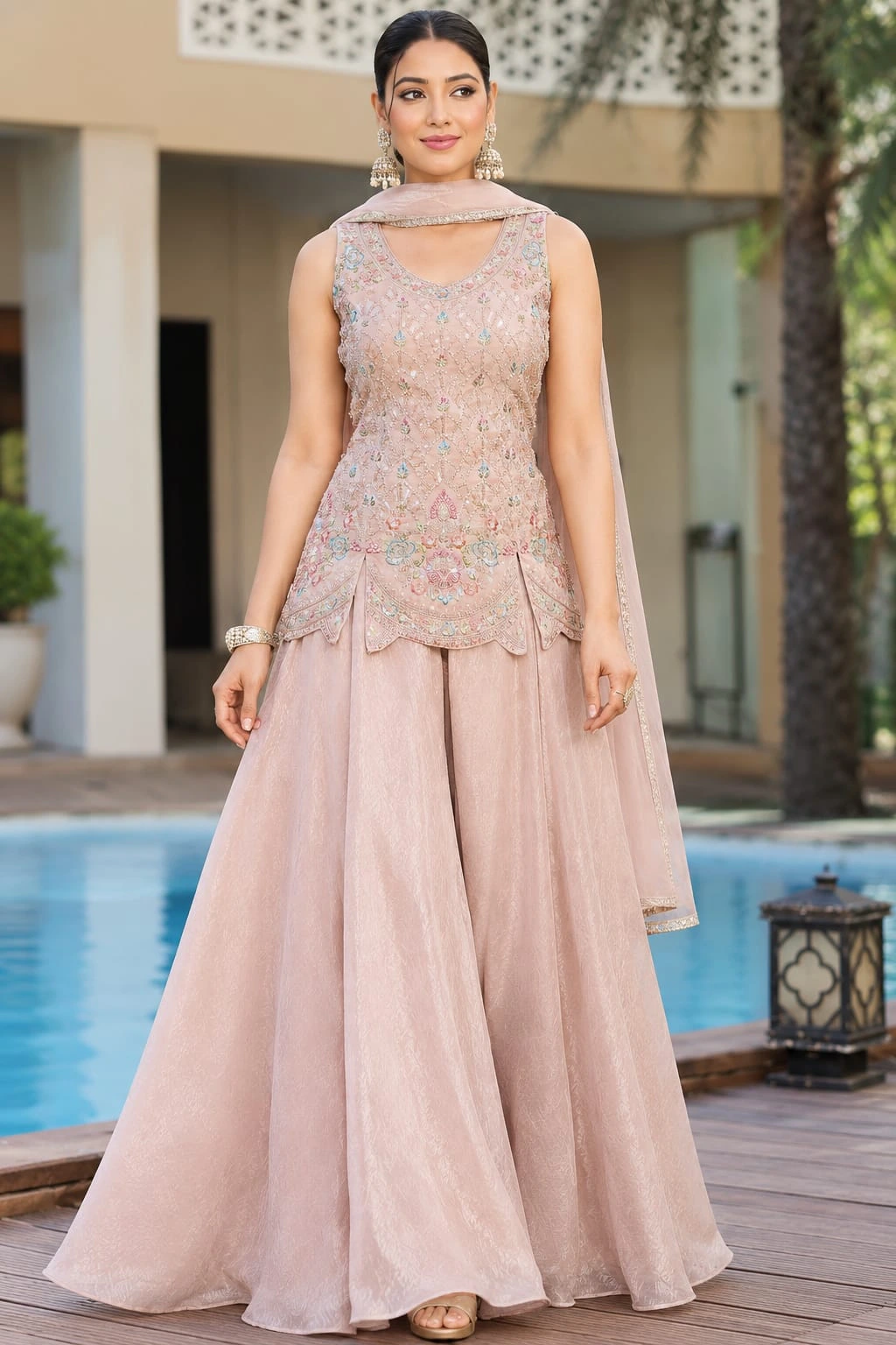 Blush Pink Embroidered Anarkali Suit Set