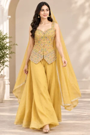 Mustard Yellow Embroidered Palazzo Set