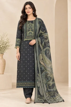 Elegant Charcoal Black Embroidered Suit Set