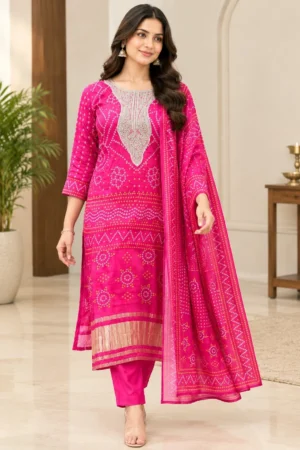 Fuchsia Pink Embroidered Ethnic Suit Set