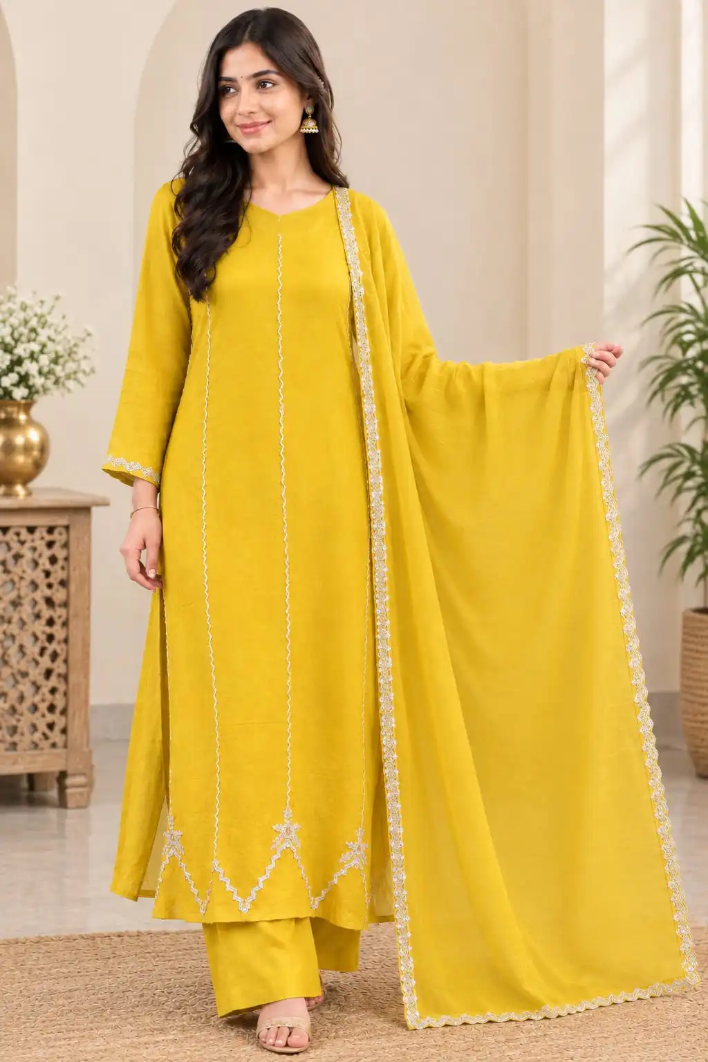 Mustard Yellow Designer Kurta Set with Dupatta