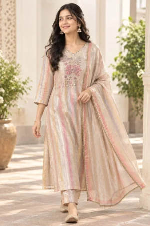 Pastel Shimmer Embroidered Kurta Set